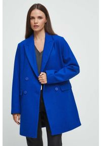 medicine - Medicine płaszcz z domieszką wełny kolor niebieski przejściowy dwurzędowy. Kolor: niebieski. Materiał: wełna. Wzór: gładki. Styl: klasyczny #1