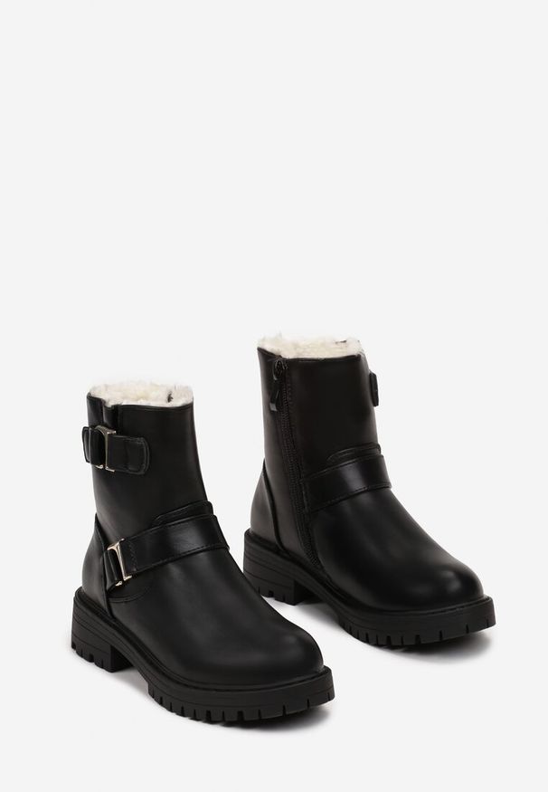 Born2be - Czarne Botki z Ozdobnymi Klamerkami Nuniame. Okazja: na uczelnię, na co dzień. Kolor: czarny. Materiał: jeans. Styl: elegancki, casual