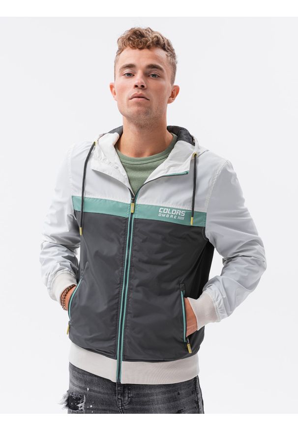 Beżowa kurtka Ombre Clothing z kapturem, na wiosnę