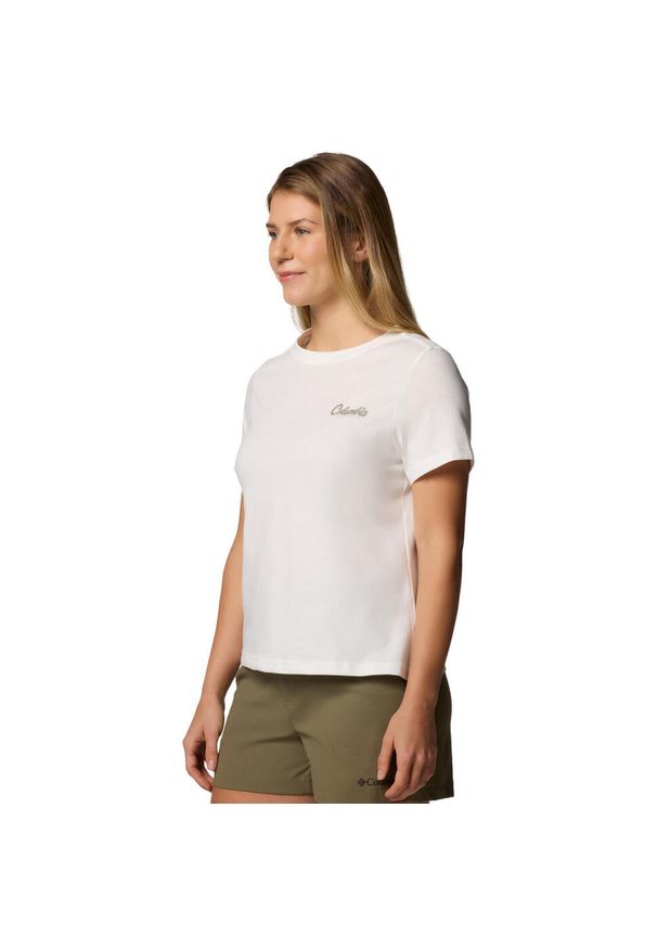 columbia - T-shirt sportowy z krótkim rękawem damski Rolling Bend Graphic SS Tee. Kolor: beżowy. Materiał: bawełna, elastan. Długość rękawa: krótki rękaw. Długość: krótkie