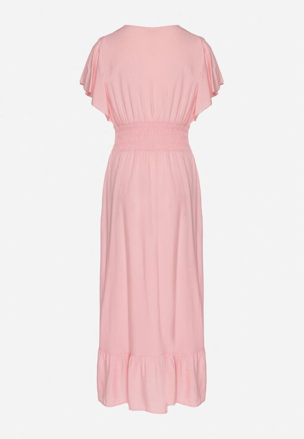 Born2be - Różowa Wiskozowa Kopertowa Sukienka o Rozkloszowanym Kroju Nellrive. Okazja: na co dzień. Typ kołnierza: dekolt w serek. Kolor: różowy. Materiał: wiskoza. Długość rękawa: krótki rękaw. Typ sukienki: kopertowe. Styl: elegancki, casual