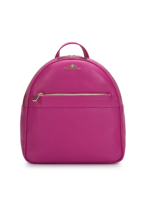 Wittchen - Damski plecak skórzany z przeszyciami różowy. Kolor: różowy. Materiał: skóra. Wzór: paski. Styl: klasyczny, elegancki