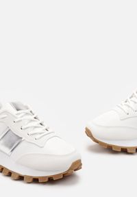 Born2be - Białe Sneakersy na Grubej Podeszwie z Metaliczną Wstawką Lullara. Kolor: biały #3