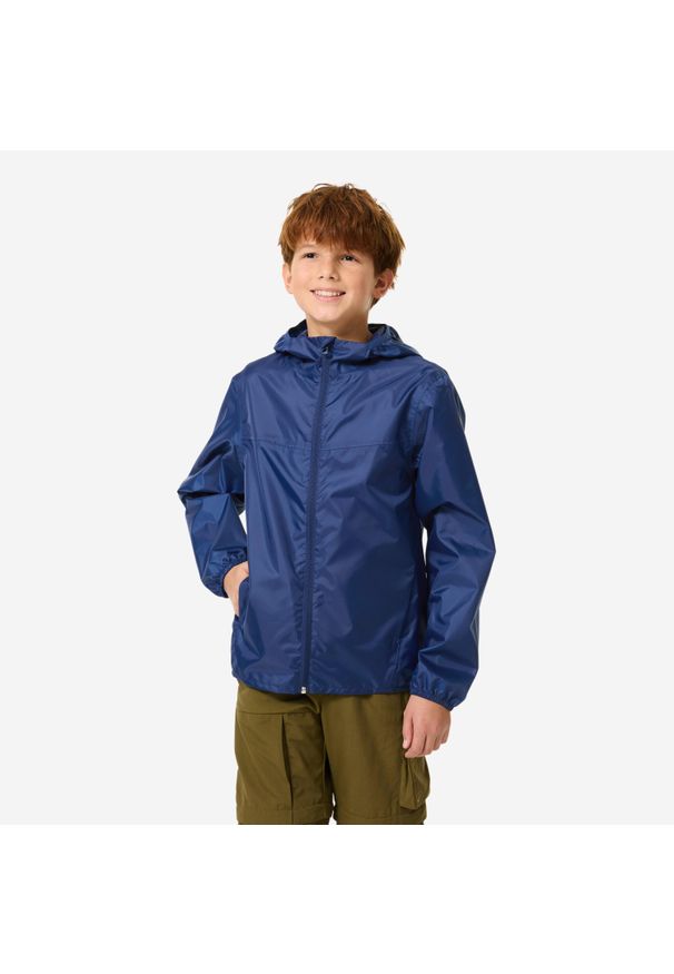 quechua - Kurtka turystyczna dla dzieci Quechua MH100 wodoodporna. Kolor: niebieski. Materiał: poliester, materiał. Sezon: lato. Styl: sportowy. Sport: turystyka piesza