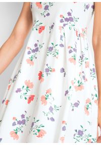 Sukienka z dżerseju z nadrukiem bonprix biel wełny w kwiaty. Kolor: biały. Materiał: wełna, jersey. Długość rękawa: na ramiączkach. Wzór: kwiaty, nadruk #4