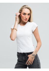 Big-Star - Koszulka damska krótka biała Godivassa 100. Kolor: biały. Materiał: dzianina. Długość: krótkie. Wzór: prążki. Styl: retro #4