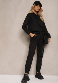 Renee - Czarne Spodnie High Waist z Bawełny o Kroju Bojówek z Gumką na Nogawkach i PaskiemCitia. Stan: podwyższony. Kolor: czarny. Materiał: bawełna. Styl: elegancki #3