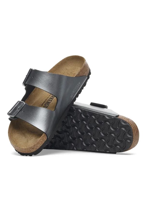 Birkenstock - Klapki damskie BIRKENSTOCK ARIZONA BF. Okazja: na co dzień. Kolor: szary. Materiał: mikrofibra, materiał, skóra, syntetyk. Wzór: paski. Sezon: lato. Styl: elegancki, casual