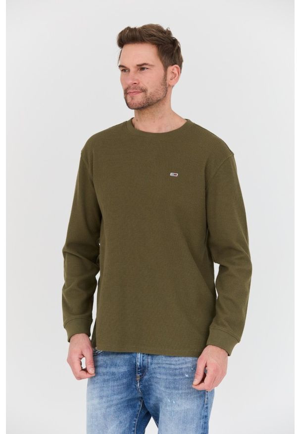 Tommy Jeans - TOMMY JEANS Oliwkowy męski sweter, Rozmiar M. Kolor: zielony