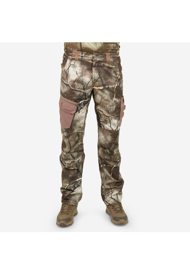 SOLOGNAC - Spodnie myśliwskie Solognac Respi 500 camo treemetic. Kolor: zielony, brązowy, wielokolorowy. Materiał: bawełna, poliester, materiał. Sport: outdoor