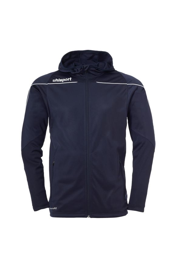 UHLSPORT - Kurtka dziecięca z kapturem Uhlsport Stream 22. Typ kołnierza: kaptur. Kolor: wielokolorowy, niebieski, biały. Materiał: dresówka. Sport: piłka nożna