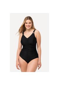 ULLA POPKEN - Damski Kostium kąpielowy kaktusy miękkie miseczki ozdobne kółka. Kolekcja: plus size. Kolor: czarny. Materiał: elastan, poliamid, materiał