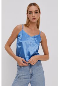 PLNY LALA - Top piżamowy. Kolor: niebieski. Materiał: satyna, materiał. Wzór: ze splotem #1