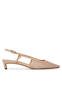 TOMMY HILFIGER - Tommy Hilfiger Sandały Mono Squared Toe Kitten Slingb FW0FW08746 Beżowy. Kolor: beżowy. Materiał: materiał