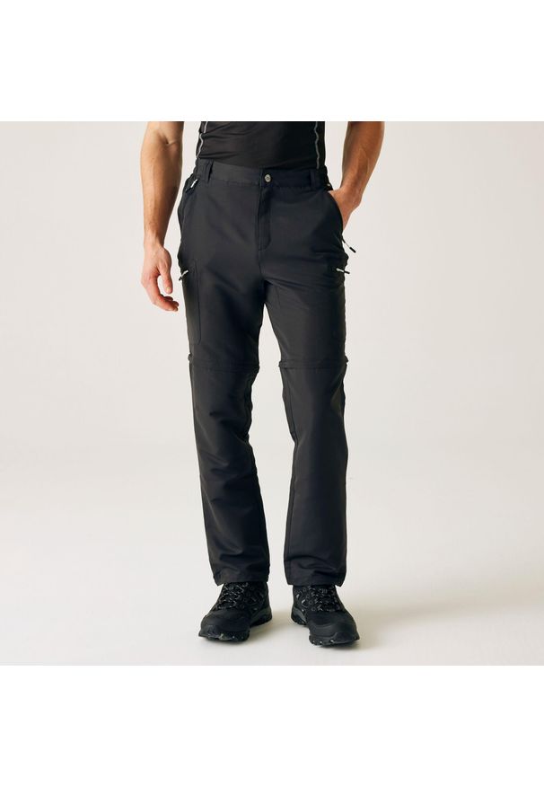 Regatta - Męskie spodnie Leeslle Zip Off. Kolor: szary. Materiał: poliester, tkanina. Sport: turystyka piesza