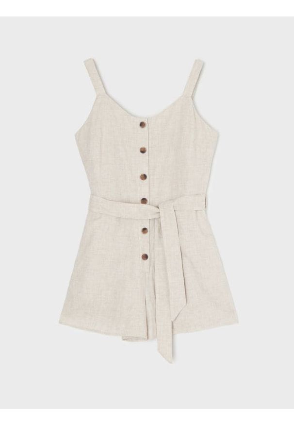 Sinsay - Bawełniany kombinezon letni z ozdobnymi guzikami - kremowy. Kolor: kremowy. Materiał: bawełna. Sezon: lato