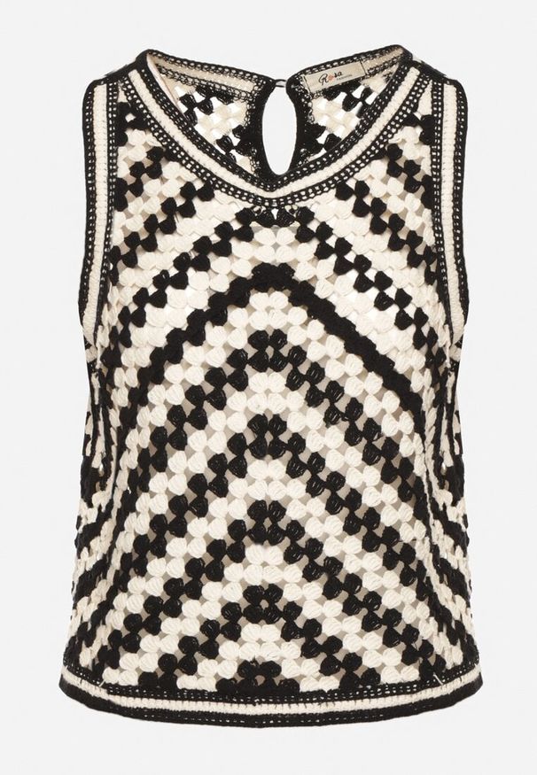 Born2be - Czarna Bawełniana Szydełkowa Bluzka Zisovelle. Okazja: na co dzień. Kolor: czarny. Materiał: bawełna. Wzór: aplikacja. Sezon: lato. Styl: casual, elegancki