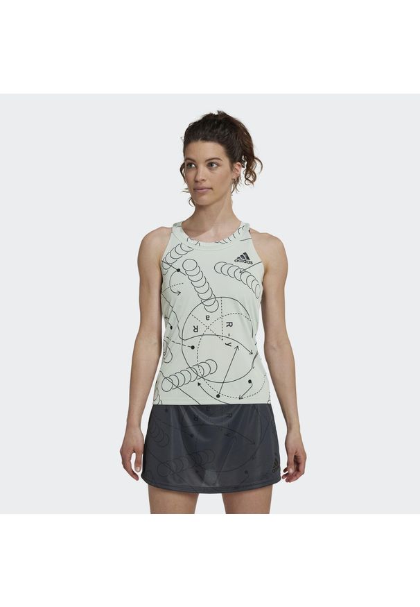 Adidas - Damski klub tenisowy graficzny tank top adidas. Kolor: zielony. Sport: tenis
