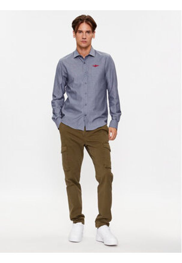Aeronautica Militare Koszula 232CA1219CT3045 Niebieski Slim Fit. Kolor: niebieski. Materiał: bawełna