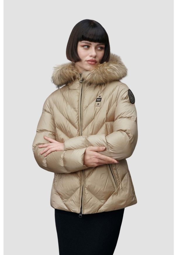 Blauer USA - BLAUER Alicia Beżowa kurtka damska Short Jackets, Rozmiar S. Kolor: beżowy. Materiał: poliamid. Styl: wizytowy
