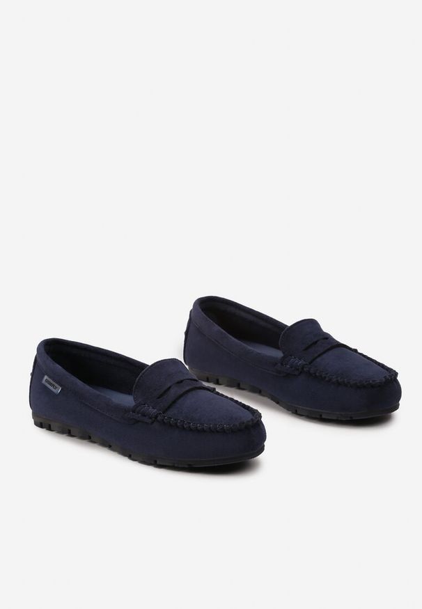 Born2be - Granatowe Mokasyny z Imitacji Zamszu na Płaskiej Podeszwie Sallevia. Kolor: niebieski. Materiał: zamsz. Obcas: na płaskiej podeszwie. Styl: elegancki