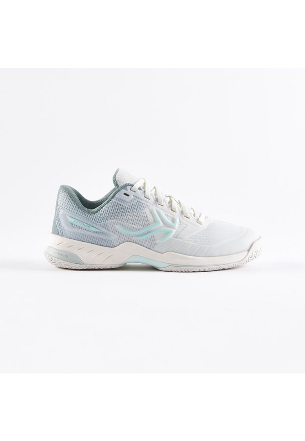 ARTENGO - Buty tenisowe damskie Artengo Fast Pro na każdą nawierzchnię. Kolor: biały, wielokolorowy, niebieski, zielony. Materiał: mesh, kauczuk. Szerokość cholewki: normalna. Sport: tenis