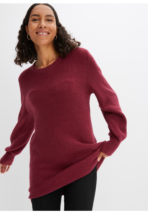 bonprix - Długi sweter z guzikami. Kolor: czerwony. Długość: długie