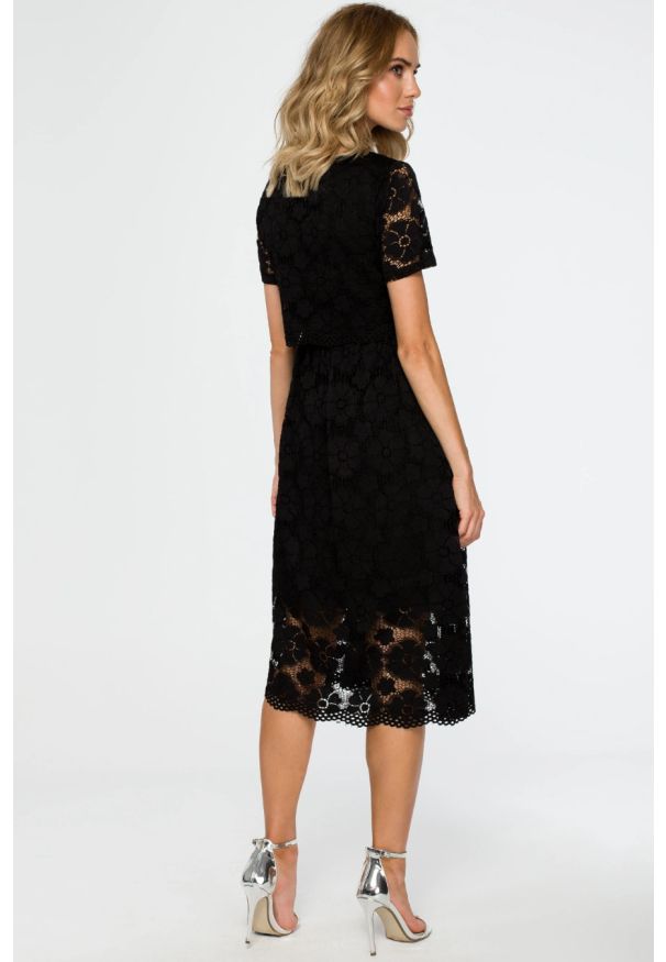 MOE - Sukienka koronkowa czarna wieczorowa dwuczęściowa. Okazja: na wesele, na imprezę, na komunię, na ślub cywilny. Kolor: czarny. Materiał: koronka. Styl: wizytowy
