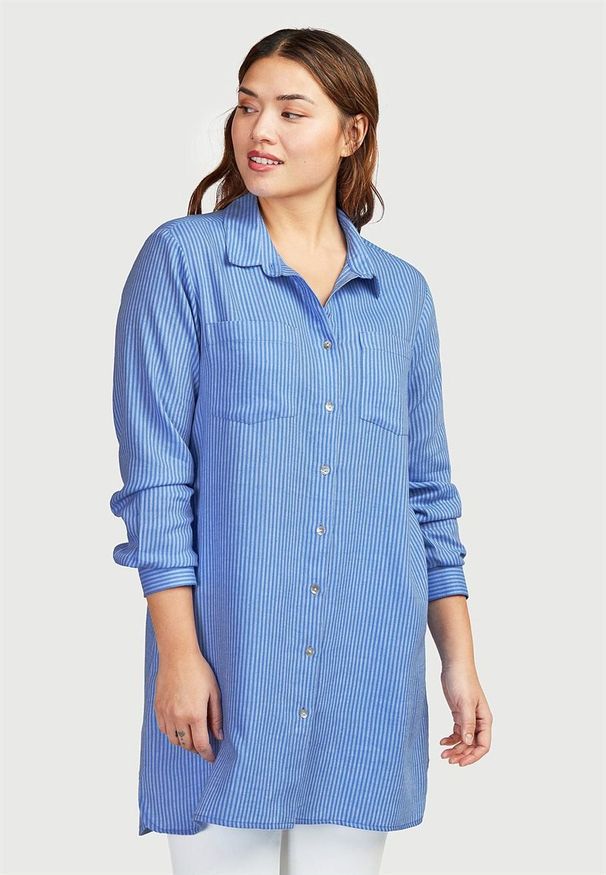 Cellbes - Pasiasta długa koszula z mieszanki lnu. Kolor: niebieski. Materiał: len. Długość rękawa: długi rękaw. Długość: długie