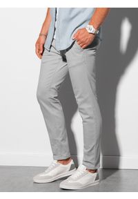 Ombre Clothing - Spodnie męskie chino P156 - jasnoszare - XXL. Okazja: na co dzień. Kolor: szary. Materiał: bawełna, elastan, tkanina. Styl: klasyczny, casual