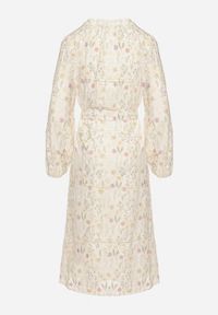 Born2be - Beżowa Rozkloszowana Sukienka w Kwiaty z Paskiem w Talii Dimtia. Okazja: na co dzień. Typ kołnierza: dekolt w kształcie V. Kolor: beżowy. Wzór: kwiaty. Sezon: wiosna, lato. Typ sukienki: proste. Styl: casual, elegancki #5