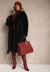 Renee - Czarny Dwurzędowy Płaszcz z Futerkiem Zelirra. Okazja: na co dzień. Kolor: czarny. Materiał: futro. Sezon: zima, jesień. Styl: elegancki, casual #5