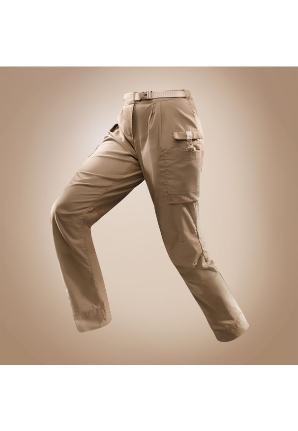FORCLAZ - Spodnie trekkingowe DESERT 900 damskie. Kolor: brązowy. Materiał: bawełna, tkanina, poliester, elastan, poliamid, materiał
