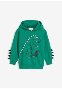 bonprix - Bluza z kapturem z czystej bawełny organicznej. Typ kołnierza: kaptur. Kolor: zielony. Materiał: bawełna. Wzór: nadruk #1