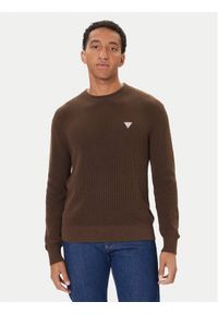 Guess Jeans Sweter M4BR30 Z3HM1 Brązowy Regular Fit. Kolor: brązowy. Materiał: bawełna