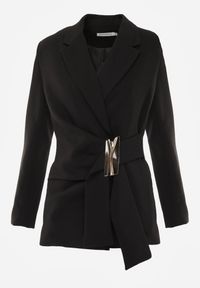 Renee - Czarna Marszczona Marynarka Taliowana z Wiskozą z Ozdobą przy Wiązaniu Zynelle. Kolor: czarny. Materiał: wiskoza. Wzór: aplikacja. Styl: elegancki #7