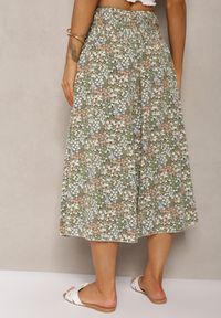 Renee - Zielone Szerokie Spodnie Culotte High Waist z Gumką w Talii Vikiisona. Stan: podwyższony. Kolor: zielony. Materiał: tkanina. Sezon: lato #3