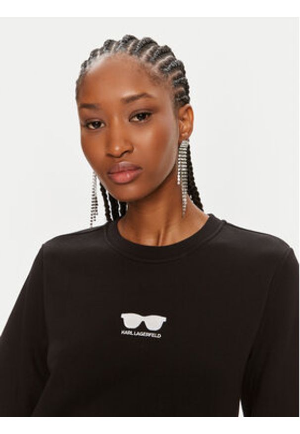 Karl Lagerfeld - KARL LAGERFELD Bluza 245W1813 Czarny Regular Fit. Typ kołnierza: dekolt w karo. Kolor: czarny. Materiał: bawełna