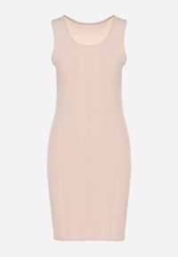 Born2be - Beżowa Dopasowana Sukienka z Bawełną Nerisave. Okazja: na co dzień. Kolor: beżowy. Materiał: bawełna. Typ sukienki: proste. Styl: klasyczny, elegancki, casual