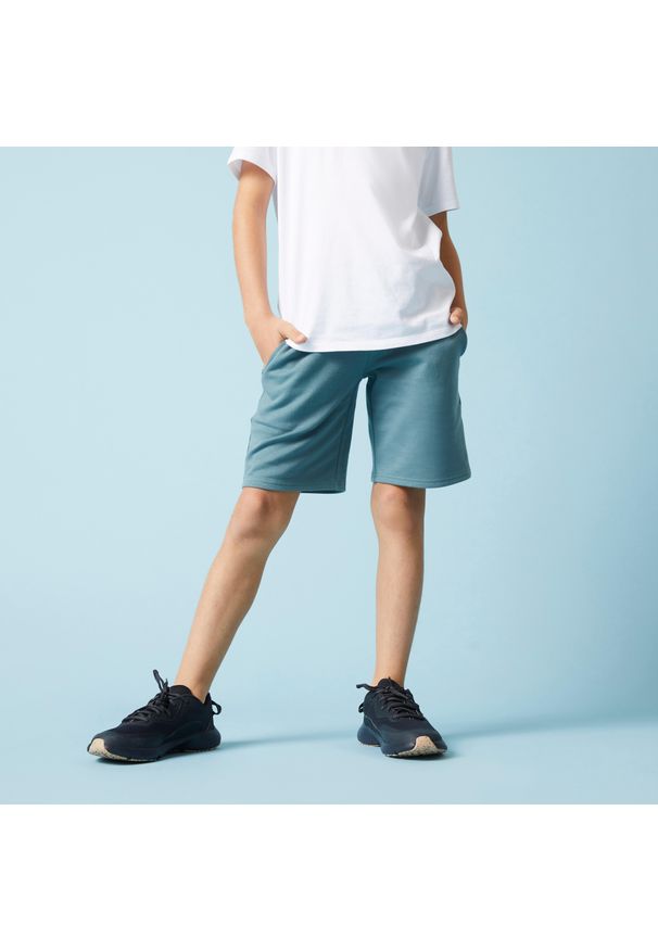 DOMYOS - Spodenki dziecięce Domyos. Okazja: na uczelnię, na co dzień. Kolor: zielony. Materiał: bawełna, elastan, poliester, materiał. Styl: sportowy, casual. Sport: joga i pilates