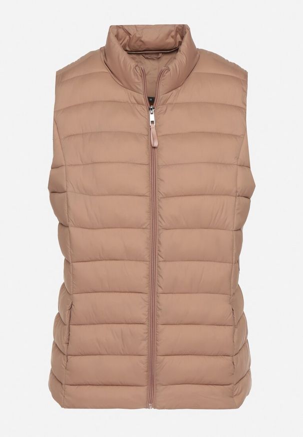 Born2be - Beżowa Pikowanana Kamizelka Sifitta. Okazja: na co dzień. Kolor: beżowy. Materiał: jeans. Styl: klasyczny, casual, elegancki