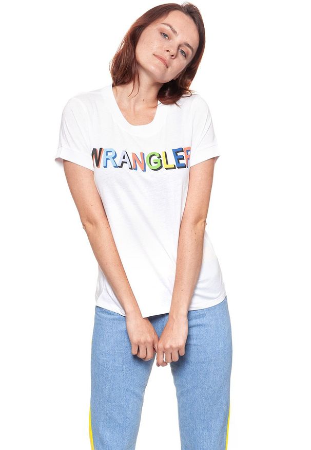Wrangler - WRANGLER T SHIRT DAMSKI T-SHIRTS 80´S TEE WHITE W7010EV12 112130877. Wzór: kolorowy, nadruk