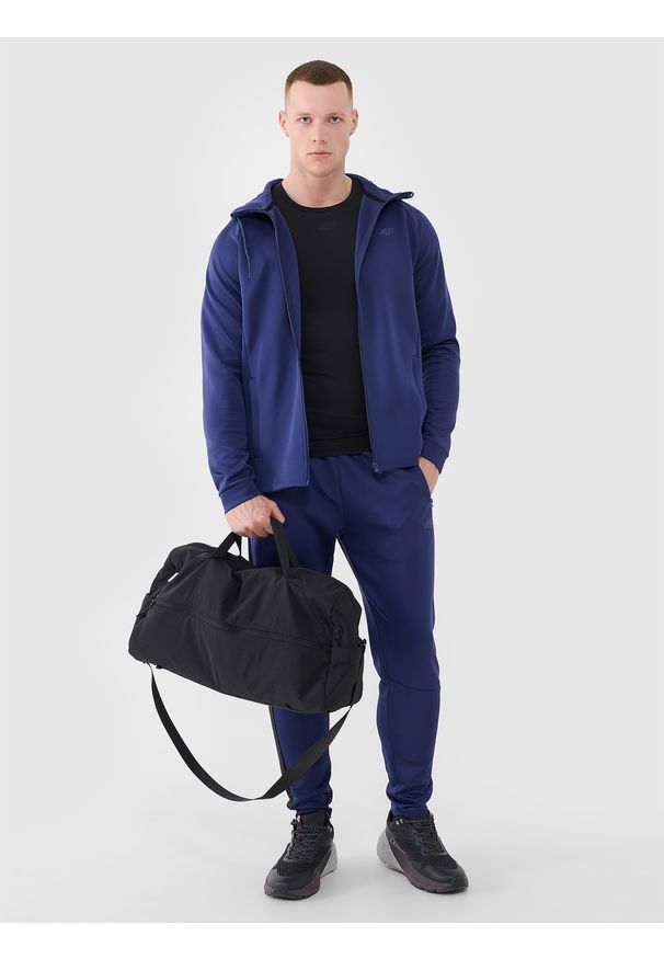 4f - 4F Bluza treningowa szybkoschnąca męska - granatowa XL. Okazja: na co dzień. Typ kołnierza: kaptur. Kolor: niebieski. Materiał: dzianina, elastan, włókno, syntetyk, materiał. Długość rękawa: raglanowy rękaw. Wzór: gładki, ze splotem. Styl: casual, sportowy