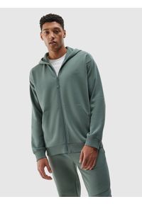 4f - 4F Bluza dresowa rozpinana z kapturem z bawełny organicznej męska - khaki XL. Okazja: na co dzień. Typ kołnierza: kaptur. Kolor: brązowy, wielokolorowy, oliwkowy. Materiał: dresówka, bawełna. Wzór: gładki, ze splotem, nadruk. Styl: sportowy, casual