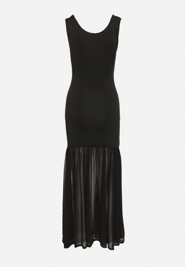 Born2be - Czarna Koktajlowa Sukienka z Wiskozą Ozdobiona Marszczeniem Galapina. Okazja: na imprezę. Kolor: czarny. Materiał: wiskoza. Wzór: aplikacja. Styl: wizytowy