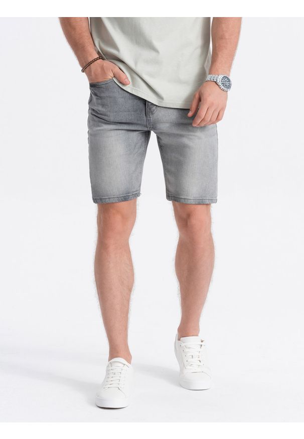 Ombre Clothing - Krótkie spodenki męskie jeansowe - szare V2 - Rozmiar: L. Kolor: szary. Materiał: jeans. Długość: krótkie