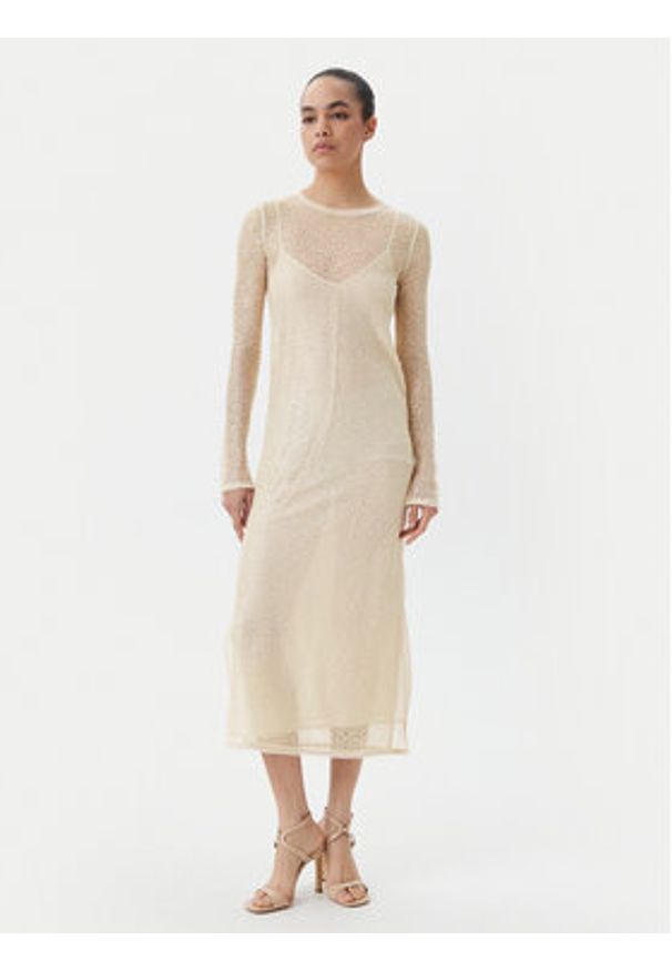 Pinko - PINKO Sukienka koktajlowa 104709 A2EX Beżowy Regular Fit. Kolor: beżowy. Materiał: syntetyk. Styl: wizytowy