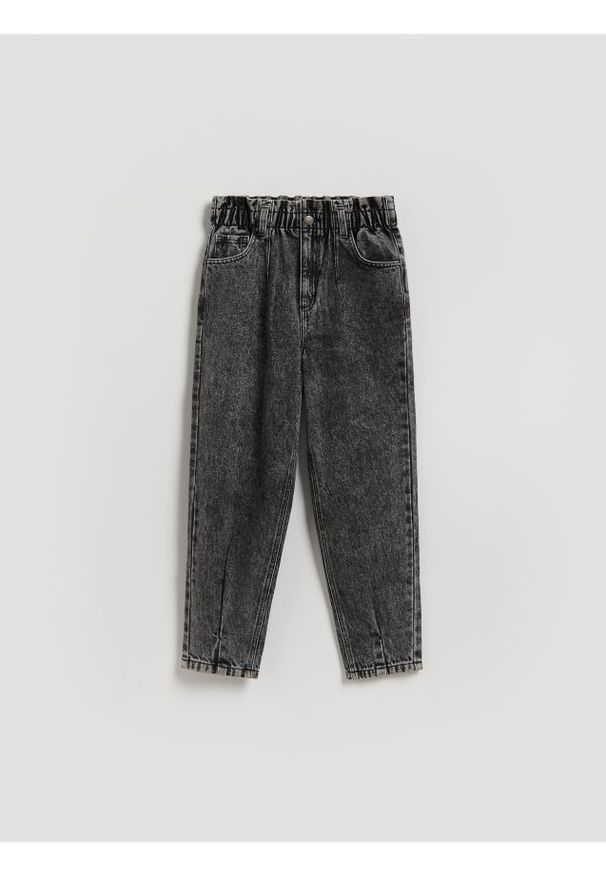 Reserved - Jeansy paperbag - szary. Kolor: szary