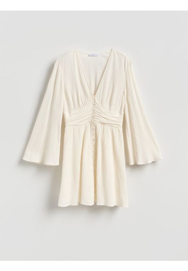 Reserved - Sukienka z wiskozą - kremowy. Kolor: kremowy. Materiał: wiskoza