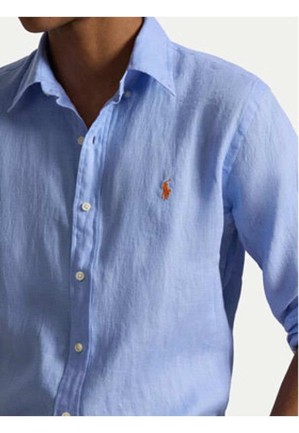 Polo Ralph Lauren Koszula 710968915504 Niebieski Slim Fit. Typ kołnierza: polo. Kolor: niebieski. Materiał: len